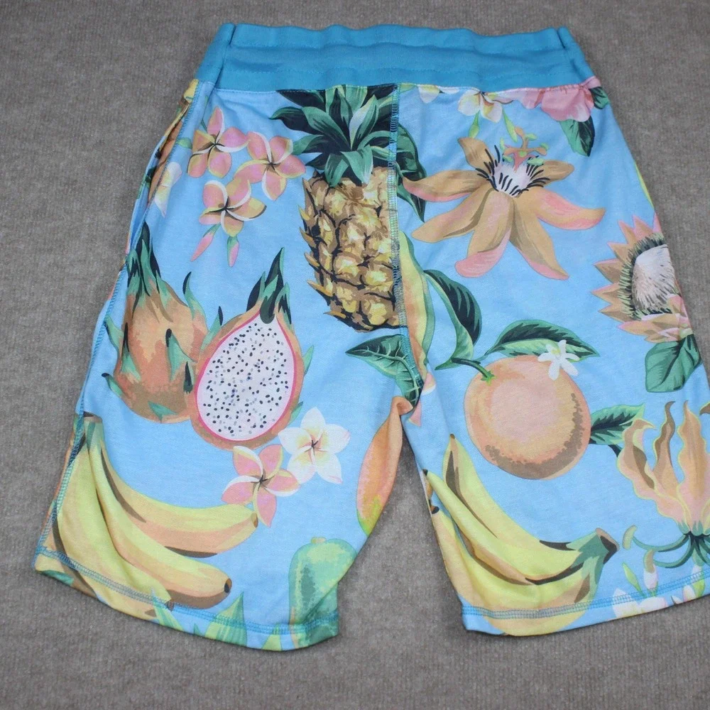 George Mens Tropical Fruit Print Shorts Blue Pineapple Floral Size Small 28-30